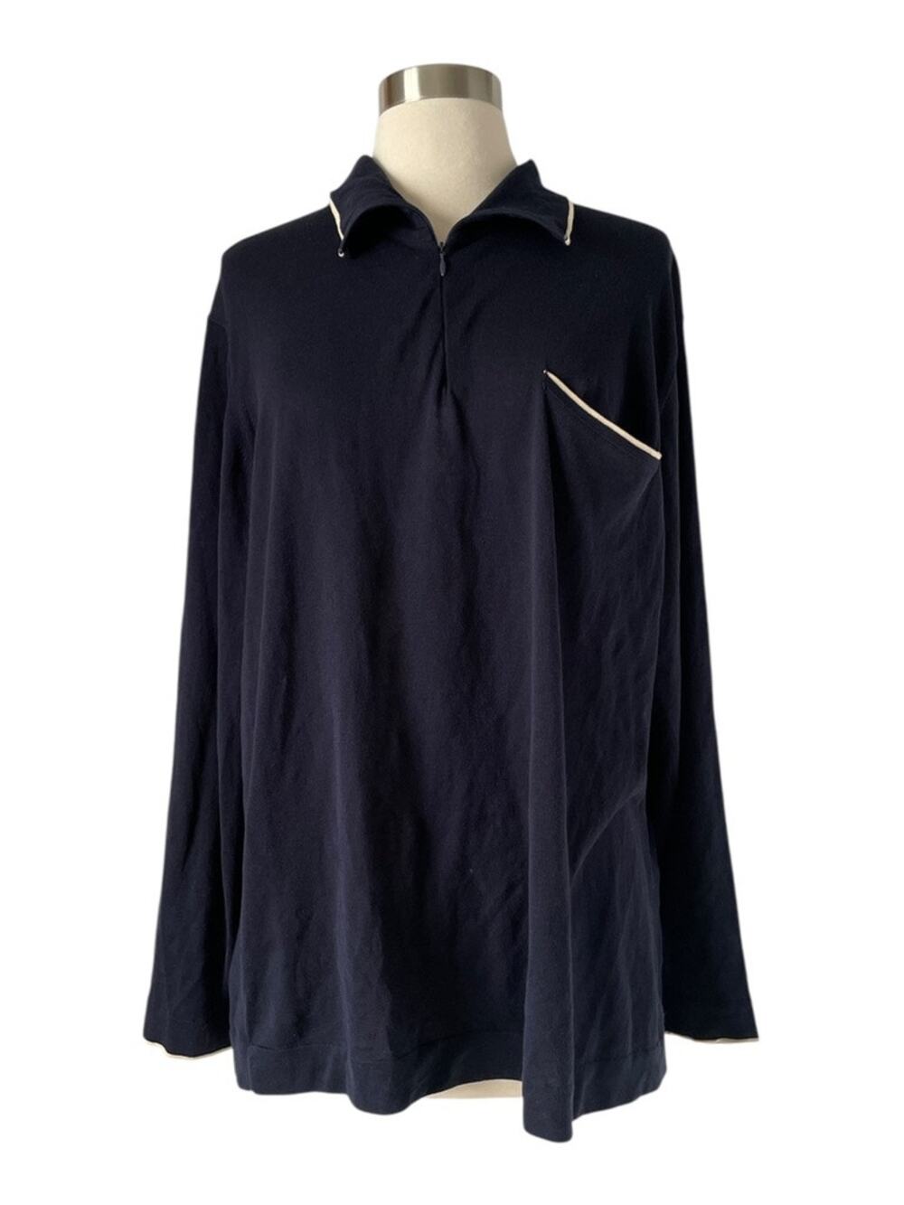 Brunello Cucinelli Navy Cotton Quarter Zip Popover Pullover Pocket Italy 48 US S